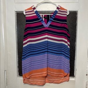 Jones & Co Women’s  Multicolor Striped V-Neck Sleeveless Lightweight Blouse L